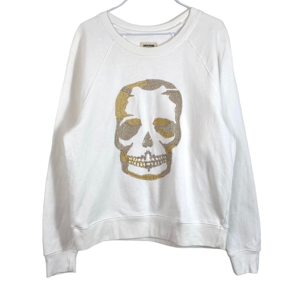 ZADIG & Voltaire Upper Skull Glitter Embroidered SweatShirt in White Size XS - Picture 2 of 10